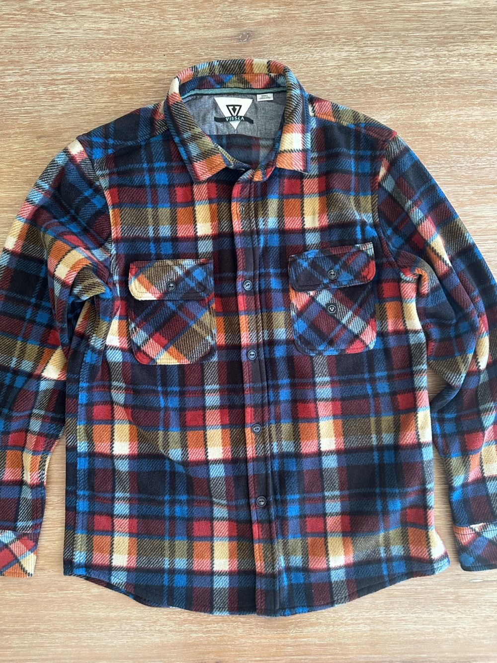 Vissla Men's Multicolor Plaid Flannel Fleece Button-Up Shirt Jacket Size Small